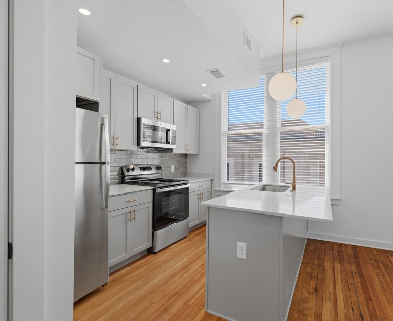 Brand new kitchen in Desoto Lofts apartment in Downtown Memphis